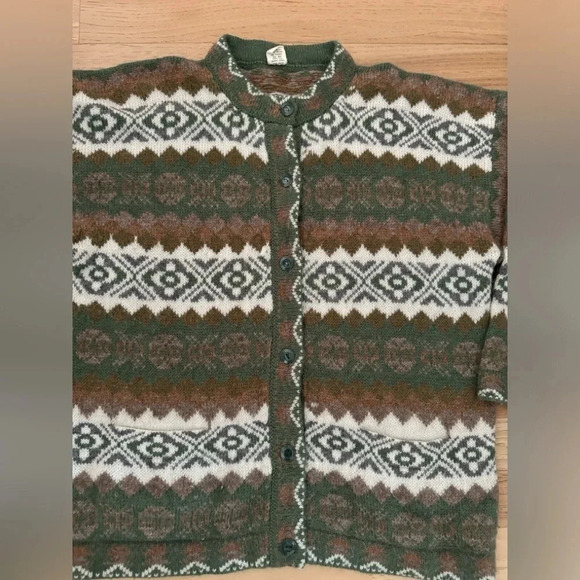 Inti Haimi Nordic Wool button front cardigan peasant handmade in Ecuador - Picture 6 of 15